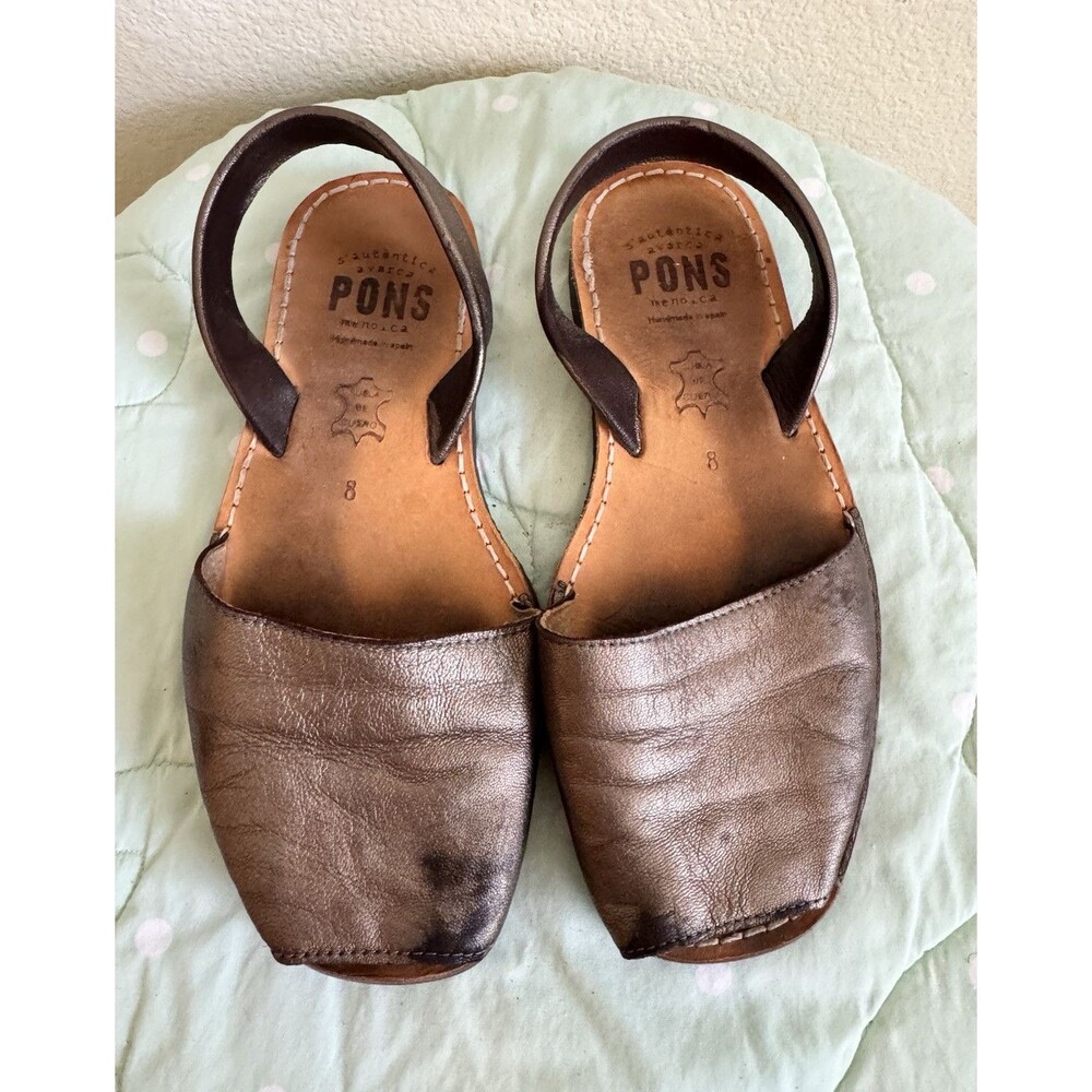 PONS Brown Leather Slingback Strappy Flat Sandals Women's US 8 EU 38